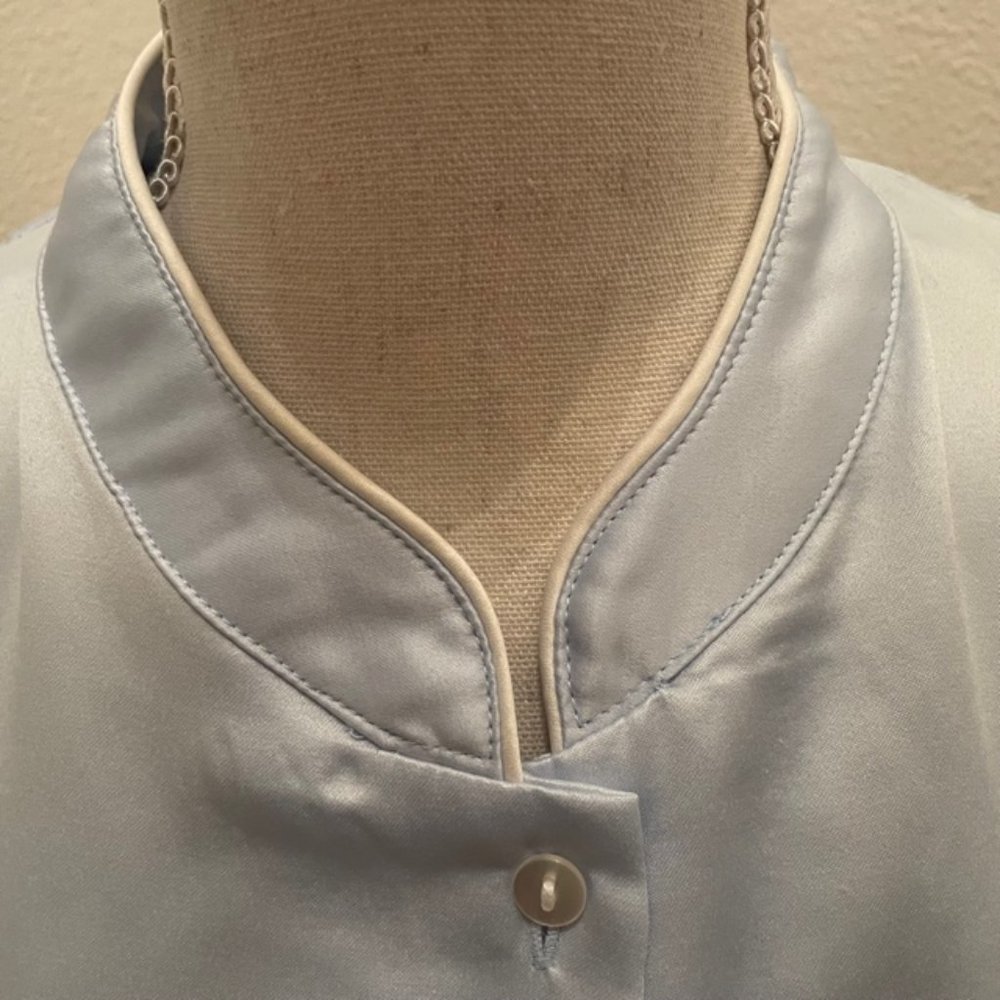 BabyBlue Brushed Satin/Cotton Pajama Set w/Floral Embroidery Accent - Picture 5 of 9